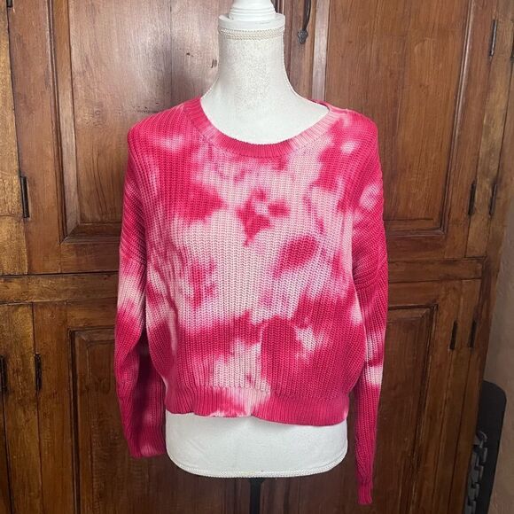FRESHMAN PINK BLEACHED TIE DYE RIBBED KNIT COTTON OVERSIZED SWEATER SMALL - Picture 13 of 13